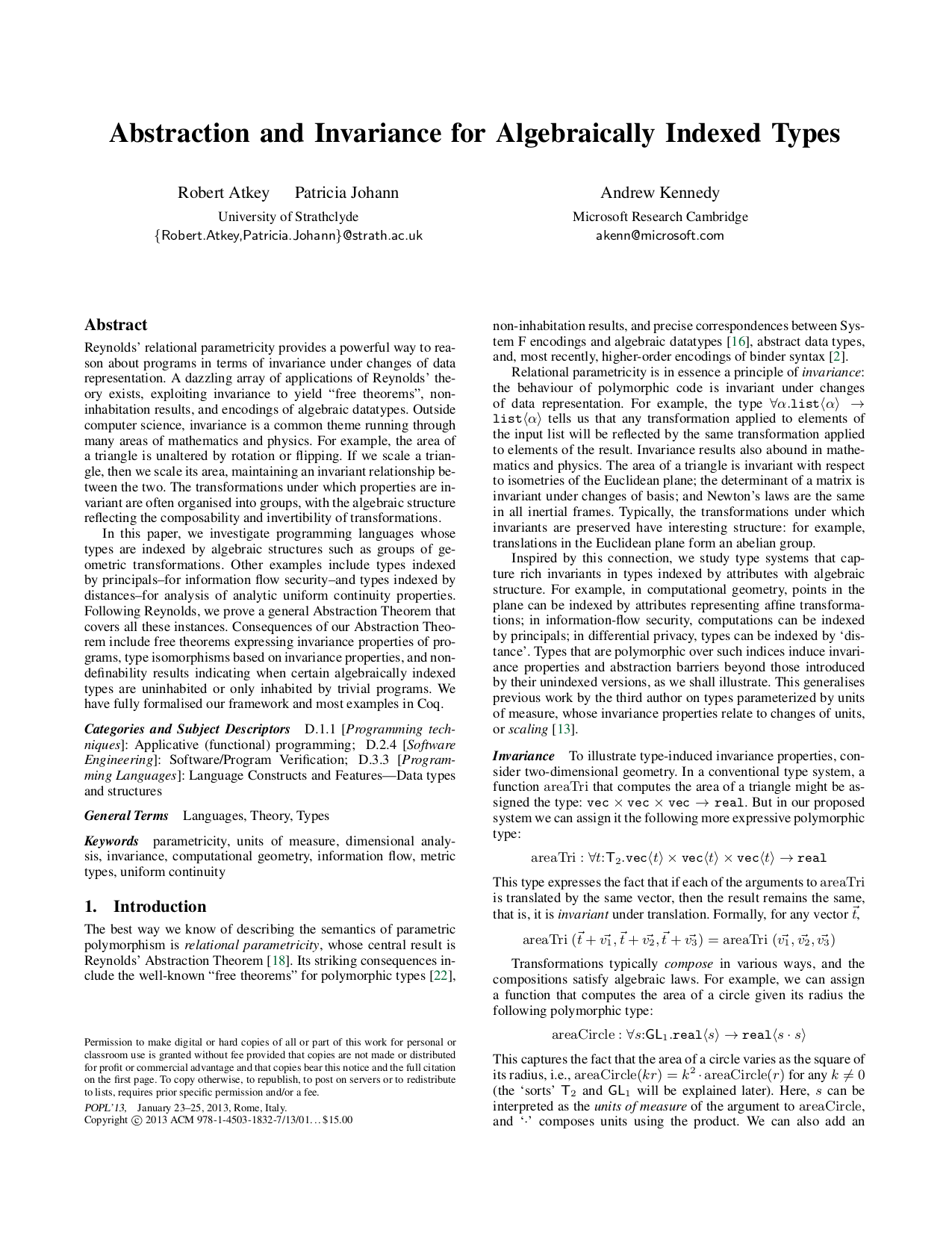 Thumbnail of paper "Abstraction and Invariance for Algebraically Indexed Types