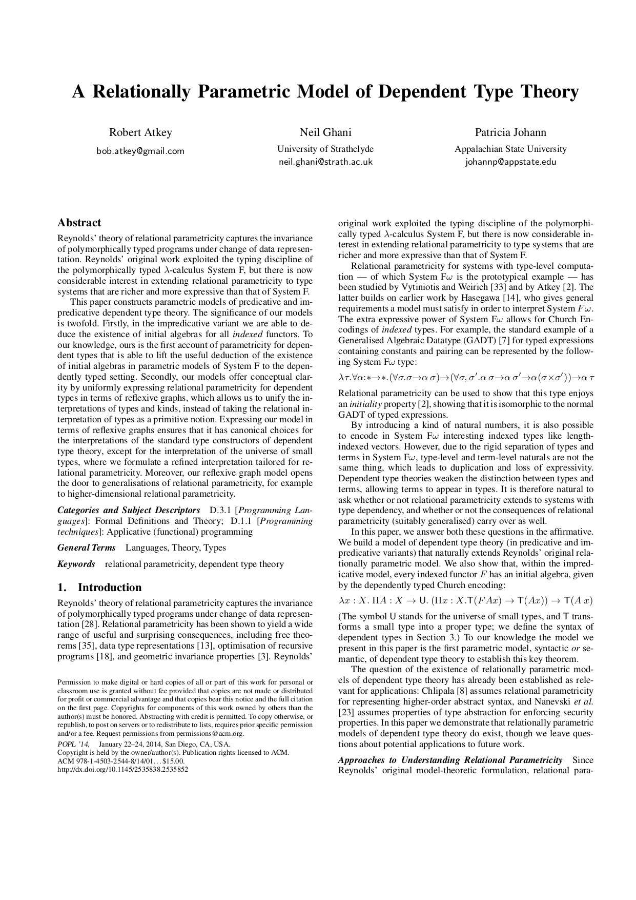 Thumbnail of "A Relationally Parametric Model of Dependent Type Theory" paper