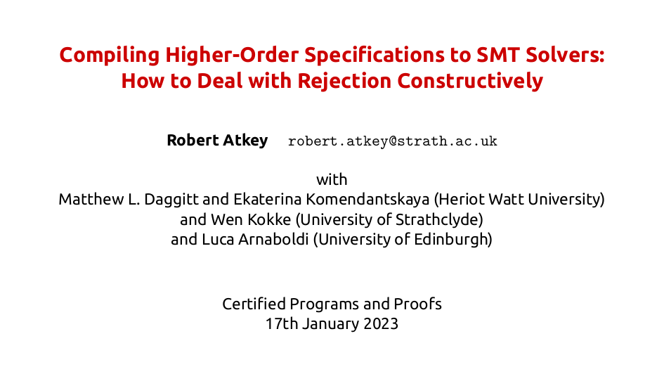 Thumbnail of slides for “Compiling higher-order specifications to SMT solvers” talk